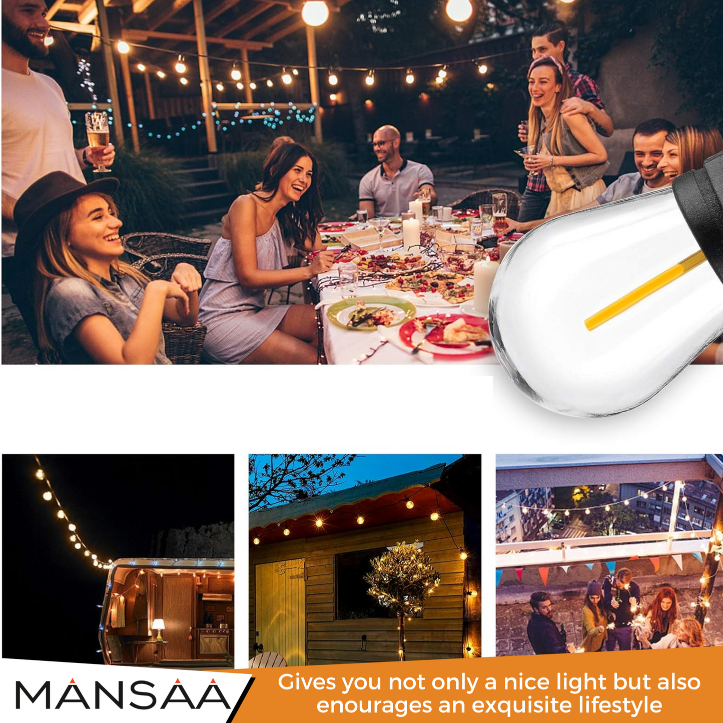 MANSAA M63 Solar Meteor String S14 Bulb Light | 10 Bulbs 10 COB LED