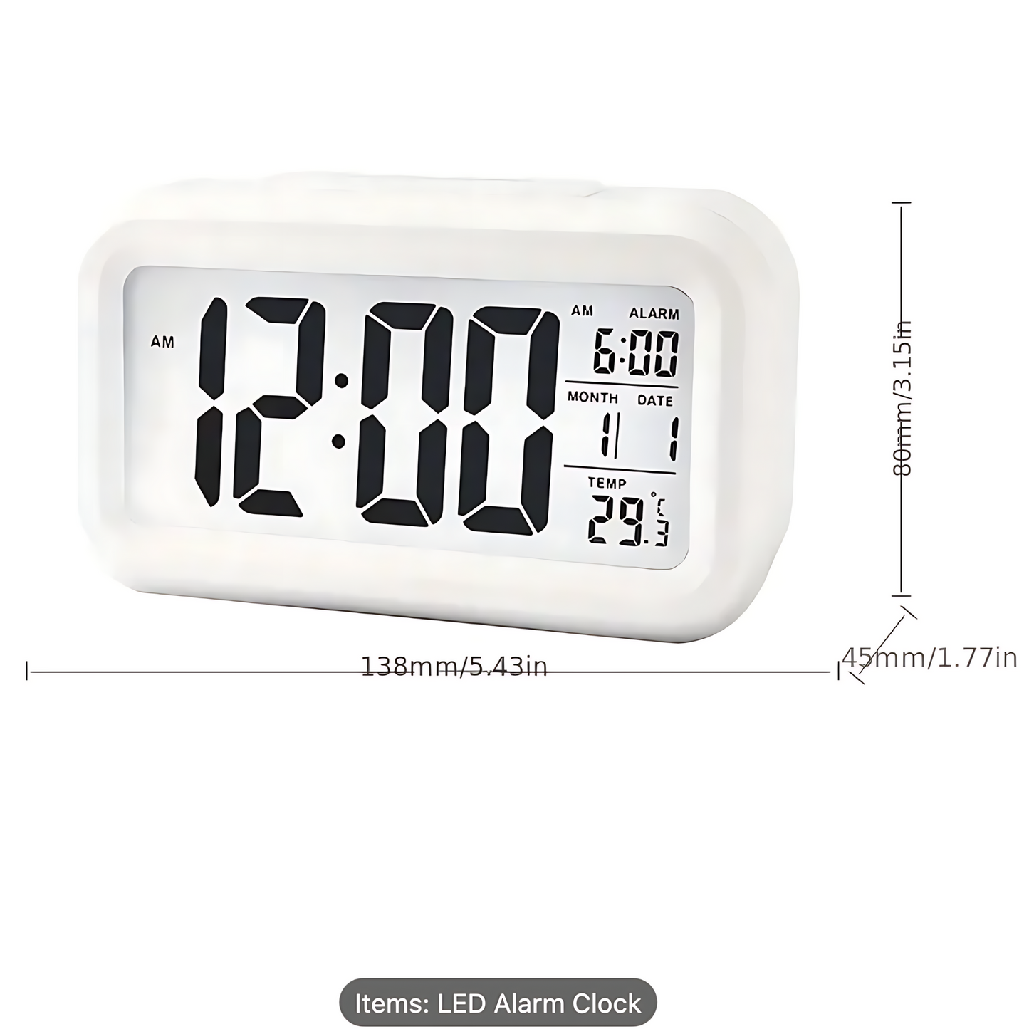 M78 Digital LED Clock | Temperature Sensor | Night Light Sensor | White